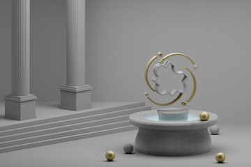 Aufkleber - Beautiful abstract illustrations Puzzle symbol icon on a fountain and column background. 3d rendering illustration.