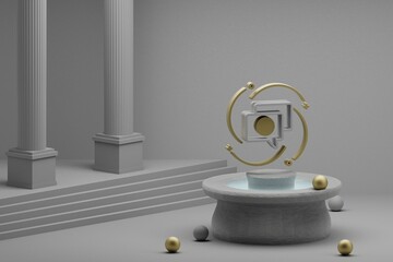 Poster - Beautiful abstract illustrations Speech Bubble symbol icon on a fountain and column background. 3d rendering illustration.