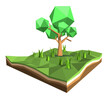 Low polygon 3D tree and grasses