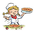 © cirodelia - Illustration of a little girl cook preparing a pizza
