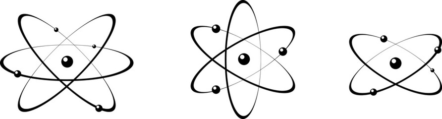 atom icon in flat design. molecule symbol or atom symbol isolated on white background.