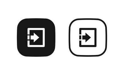 Poster - arrow Login account icon - Enter symbol, log in icon button - arrow and door icon entry symbols in filled, thin line, outline and stroke style for apps and website	