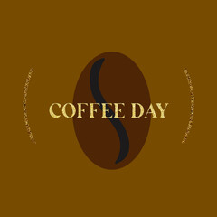 Wall Mural - illustration coffee grain on brown color with text Coffee day