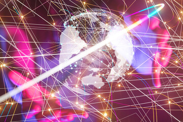 Poster - world Global network. Blockchain. 3D illustration. Neural networks and artificial intelligence. Abstract