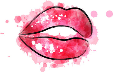 Wall Mural - beautiful pink lips with paint splash decorative elements. conceptual vector illustration in artisti