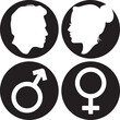 male female heads with gender signs, black and white vector art of opposite sex
