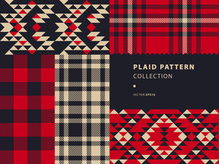 Plaid pattern collection with Buffalo plaid and native american style motifs