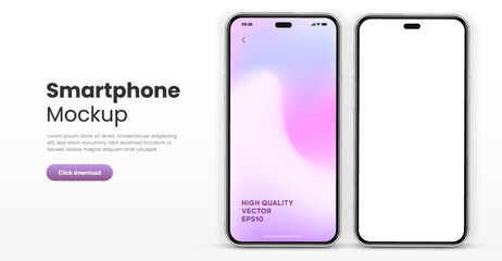 Poster - 3D realistic high quality smartphone mockup isolated with white blank screen. Smart phone mockup collection. Device front view. 3D mobile phone with shadow on white background.