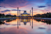 Landscape Of Beautiful Sunset Sky At Central Mosque, Songkhla Province, Southern Of Thailand.