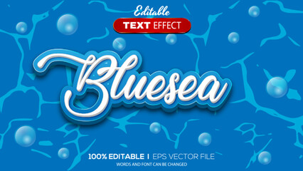 Wall Mural - 3D bllue sea text effect - Editable text effect