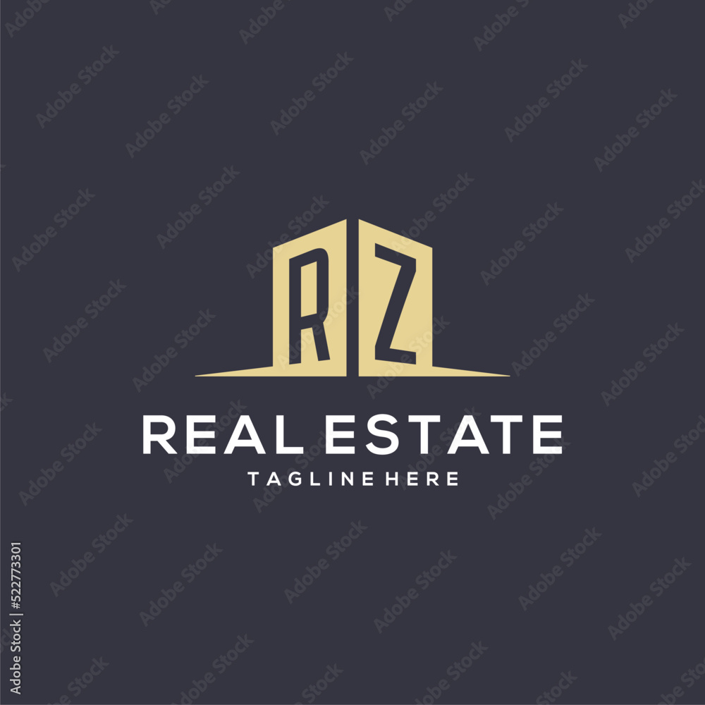 Monogram RZ logo for construction with simple building shape icon ...