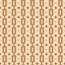 Seamless Abstract Chain Pattern On Beige. Retro Background With Brown Rhombs For Bedding, Tablecloth, Oilcloth Or Other Textile Design