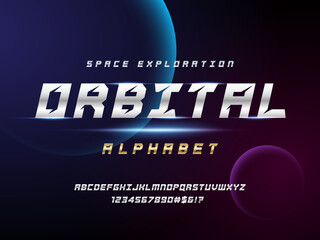 Fototapete - Future sci fi alphabet design with uppercase, numbers and symbol