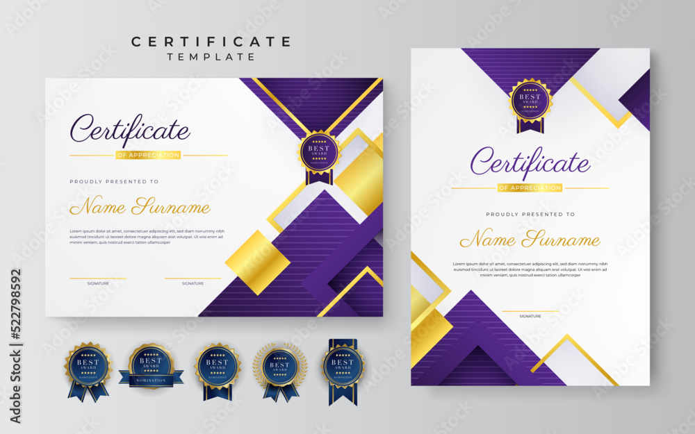 Modern purple certificate design template Stock Vector | Adobe Stock