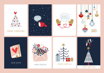 Wall Mural - Set of christmas new year winter holiday greeting cards with xmas decoration