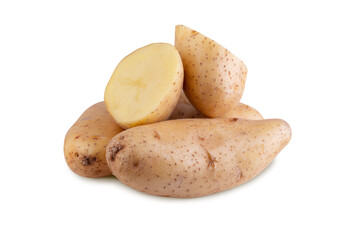 Wall Mural - Raw potatoes isolated on white background.