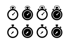 Stopwatch Icon In Different Style Vector Illustration. Two Colored And Black Stopwatch Vector Icons Designed In Filled, Outline, Line And Stroke Style Can Be Used For Web, Mobile, Ui