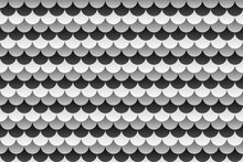 Black, Gray And White Fish Scales Or Roof Tiles Pattern Background.
