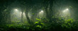 night landscape of the jungle at night under the light of lamps. Generative AI