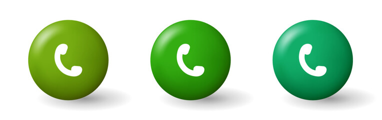 Wall Mural - 3d phone handset. White phone on a green background. Round phone button. Vector clipart in the style of claymorphism. Buttons isolated on white background.