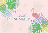 Fototapeta Dinusie - Tropical plant poster design with summer banner vibes illustration flat art