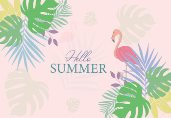  Tropical plant poster design with summer banner vibes illustration flat art