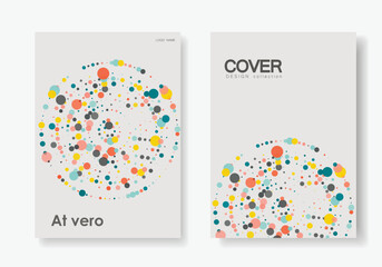 Fototapete - Circles design elements. Color halftone frame with circle pattern on white background. Vector frame with rainbow random gradient. Cover brochure templates
