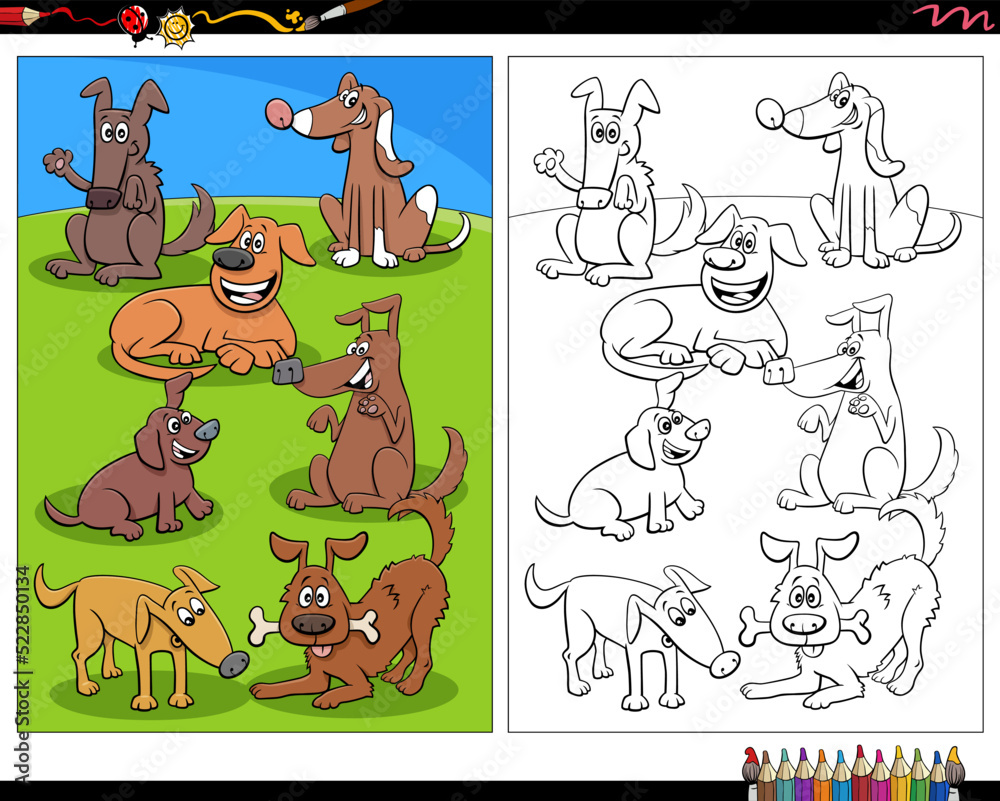 cartoon dogs animal characters coloring page Stock Vector | Adobe Stock
