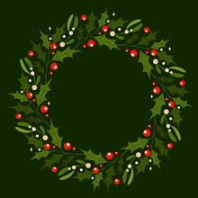 Vector Ornament Mistletoe, Ilex Wreath Design Element.