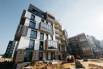 modern beautiful stylish European style apartments and offices under construction with white and black facade