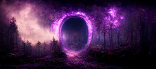 Portal To The Void In The Middle Of A Forest Purple Digital Art Illustration Painting Hyper Realistic