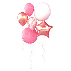 Canvas Print - Pink and white foil balloons isolated on white background. 3d render element for birthday party, Valentine`s day, presentation. Sphere and star shape