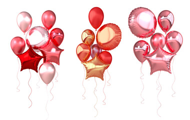 Wall Mural - Red, pink foil balloons isolated on white background. 3d render element for birthday party, Valentine`s day, presentation. Sphere and star shape