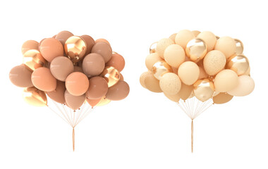 Wall Mural - Beige, golden balloons isolated on white background. 3d render bunch of balloons for party design