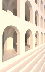 Leinwandbilder - 3d rendering. Arch hallway geometric background, architectural corridor, arch columns, empty wall. ancient housing Banner for travel presentations