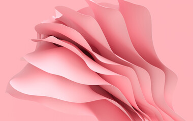 Wall Mural - Pink paper or cotton fabric 3d rendering background with waves and curves. Dynamic wallpaper