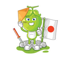 Pea Head Japanese Vector. Cartoon Character