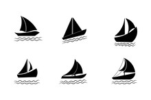 Set Of Sailing Boats Black Silhouette 