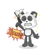 Panda Warning Shot Mascot. Cartoon Vector