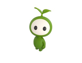 Poster - Leaf Mascot character standing and look up to camera in 3d rendering.