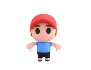 Wall Mural - Little Boy wearing Red Cap character showing thumb down with two hands in 3d rendering.