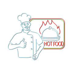 Wall Mural - Chef Thumbs Up Hot Food Neon Sign