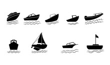 Set Of Ships And Boats In Silhouette 