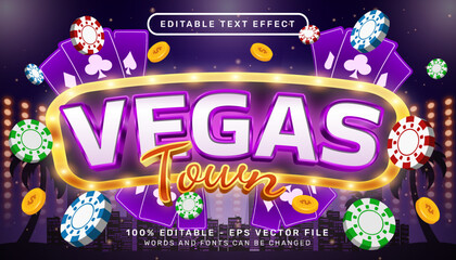 Poster - vegas town 3d text effect and editable text effect