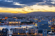 View Over Oslo In Norway After Sunset