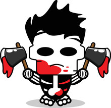 Cute Michael Mayer Bone Mascot Character Cartoon Vector Illustration Holding Bloody Ax