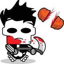 Cute Michael Mayer Bone Mascot Character Cartoon Vector Illustration Holding Bloody Sickle
