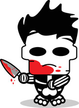 Cute Michael Mayer Bone Mascot Character Cartoon Vector Illustration Holding Bloody Knife