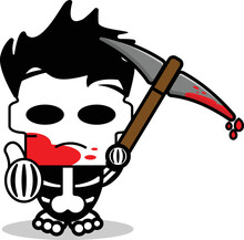 Cute Michael Mayer Bone Mascot Character Cartoon Vector Illustration Holding Bloody Pickaxe