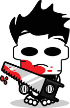Cute Michael Mayer Bone Mascot Character Cartoon Vector Illustration Holding Bloody Saw 